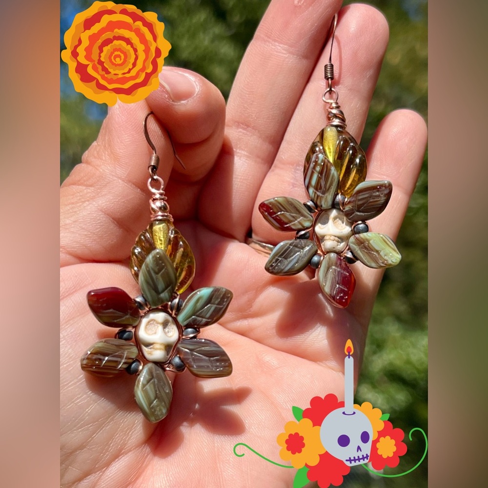 El Dia De Los Muertos Copper Wrapped Earrings